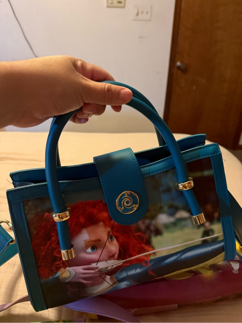 Blue Mini Tote Bag with Cartoon Print
